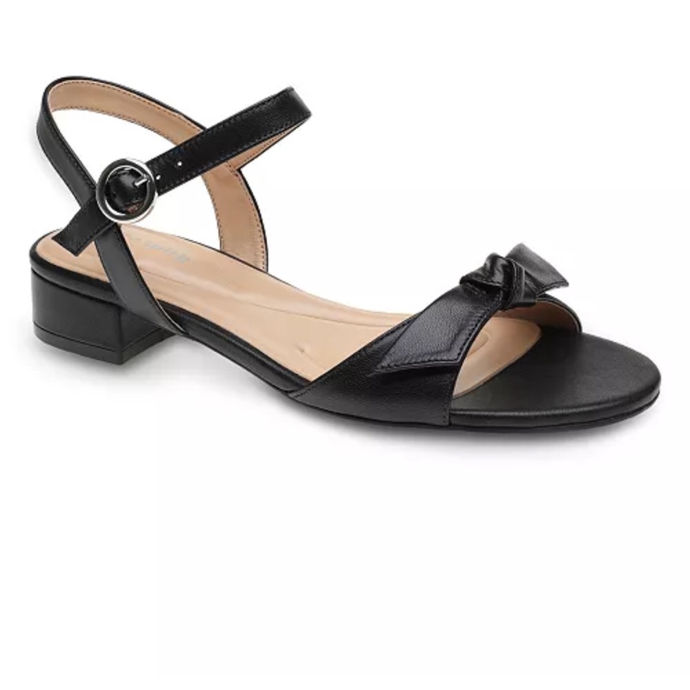 Easy Spirit Black Low Heel Open-Toe Sandals with Knot Accent